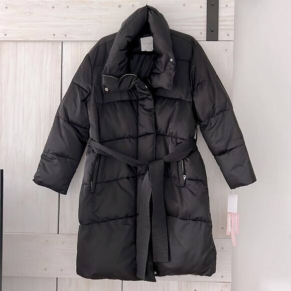 Avec Les Filles Nylon Belted Puffer Coat Jacket with belt - size large - Picture 1 of 3
